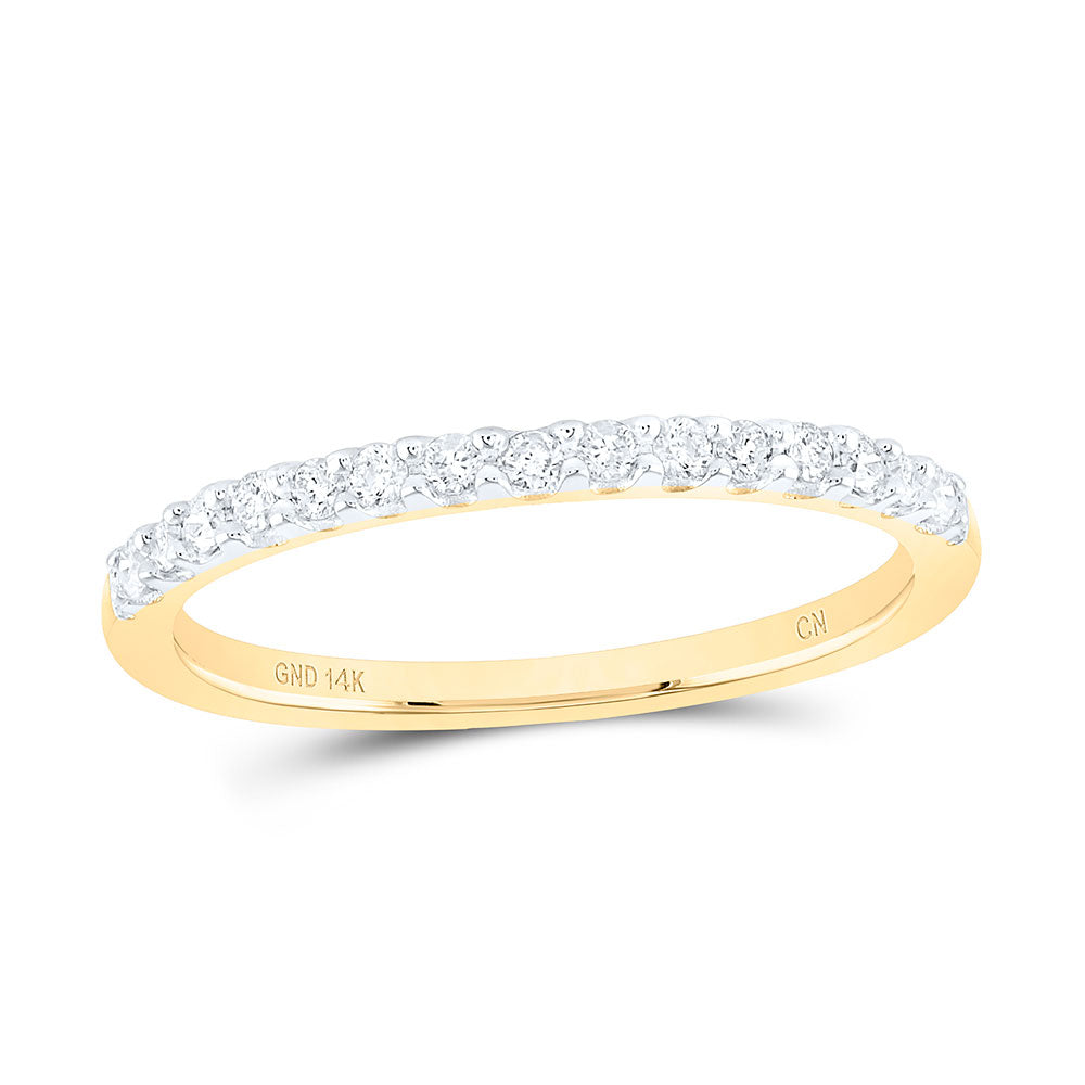 14kt Yellow Gold Womens Round Diamond Wedding Single Row Band 1/6 Cttw