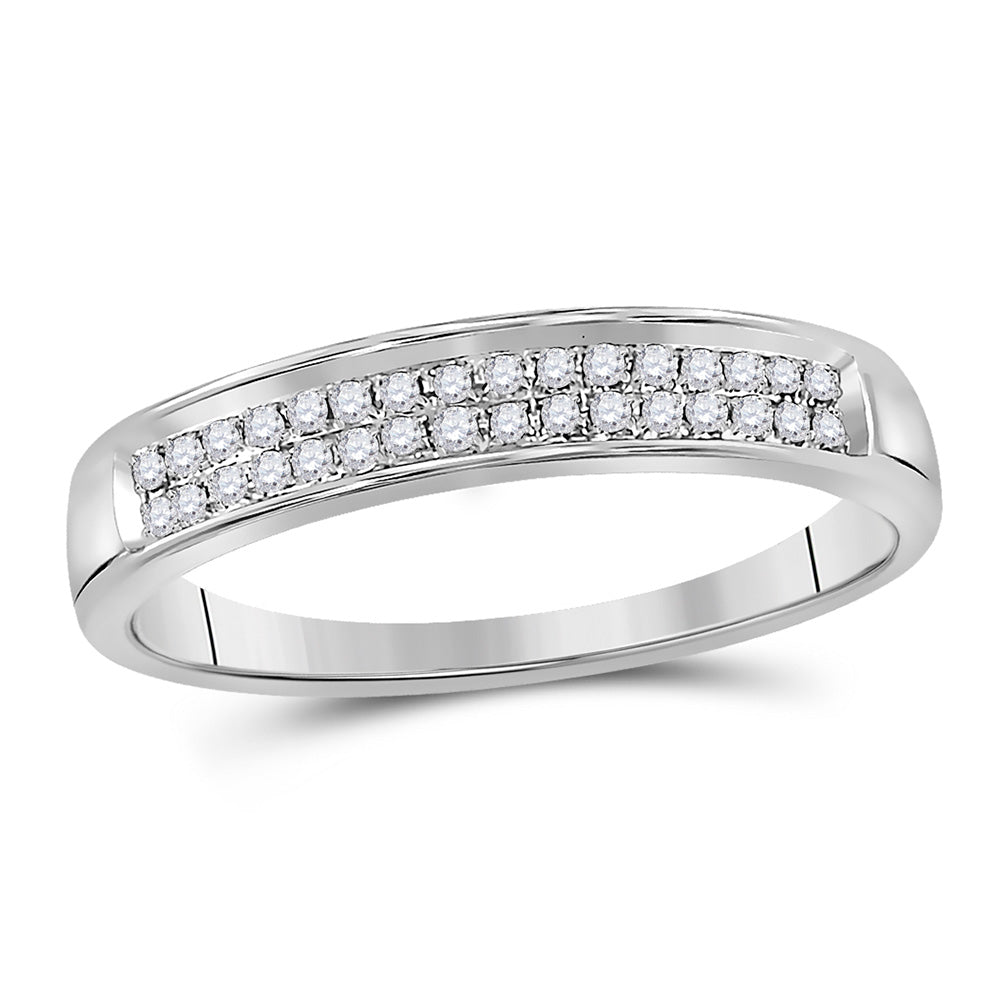 10kt White Gold Womens Round Diamond Double Row Band Ring 1/10 Cttw