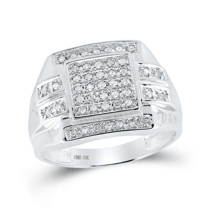 10kt White Gold Mens Round Diamond Square Cluster Ring 1/3 Cttw