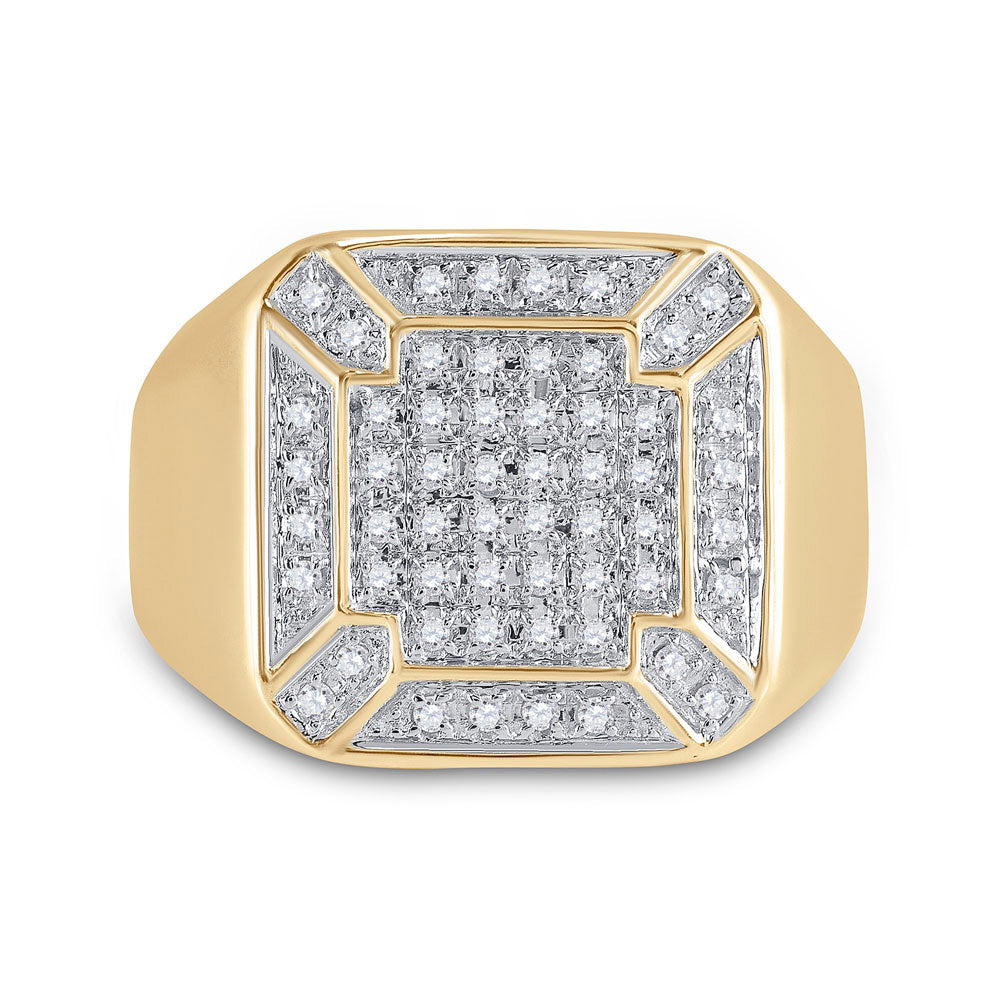 10kt Yellow Gold Mens Round Diamond Square Cluster Ring 1/3 Cttw