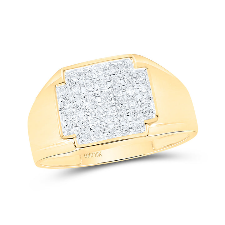 10kt Yellow Gold Mens Round Diamond Square Cluster Ring 1/4 Cttw