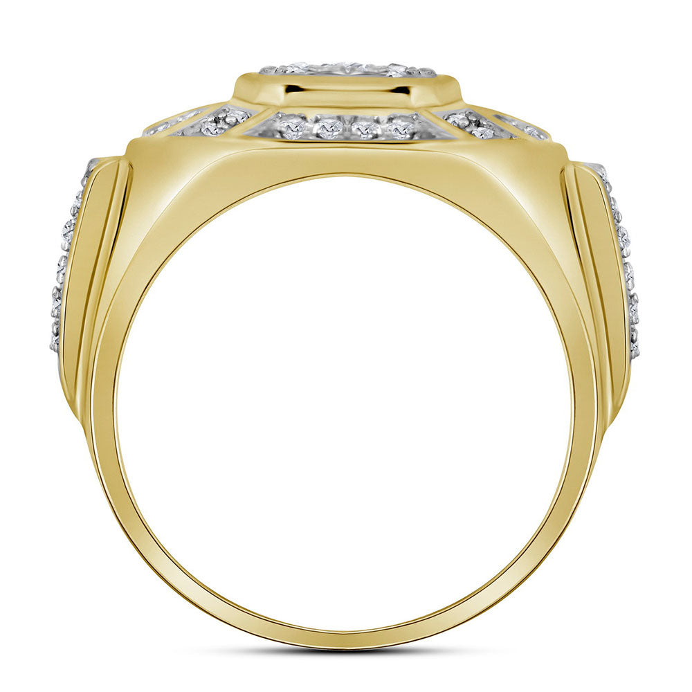 10kt Yellow Gold Mens Round Diamond Circle Cluster Ring 1/2 Cttw