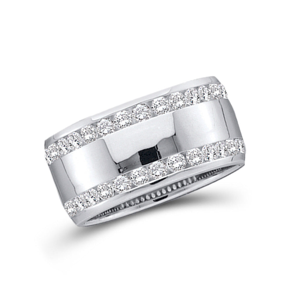 14kt White Gold Womens Round Channel-set Diamond Double Row Wedding Band 1/2 Cttw