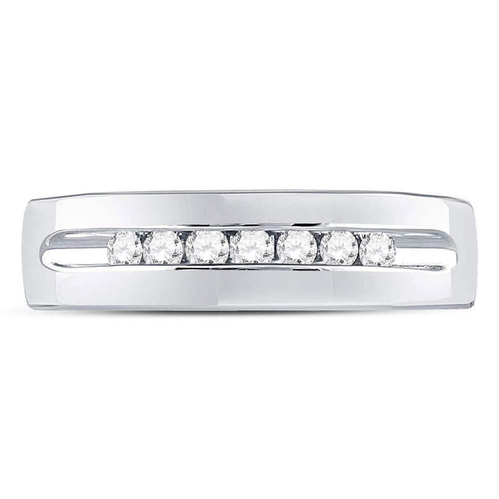 14kt White Gold Mens Round Channel-set Diamond Wedding Band Ring 1/4 Cttw