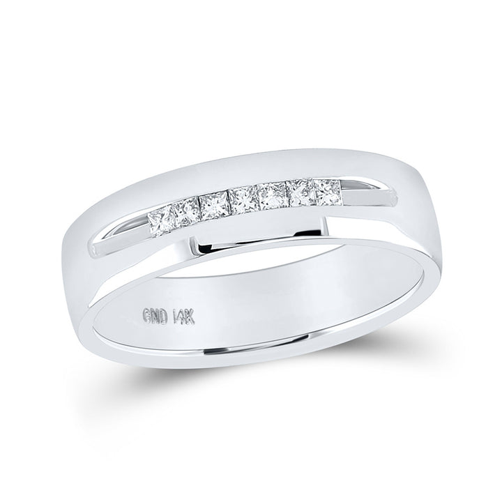 14kt White Gold Mens Princess Diamond Wedding Band Ring 1/4 Cttw