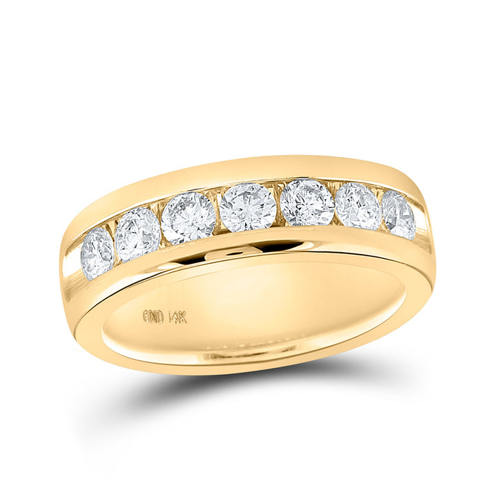 14kt Yellow Gold Mens Round Diamond Wedding Single Row Band Ring 1-1/2 Cttw