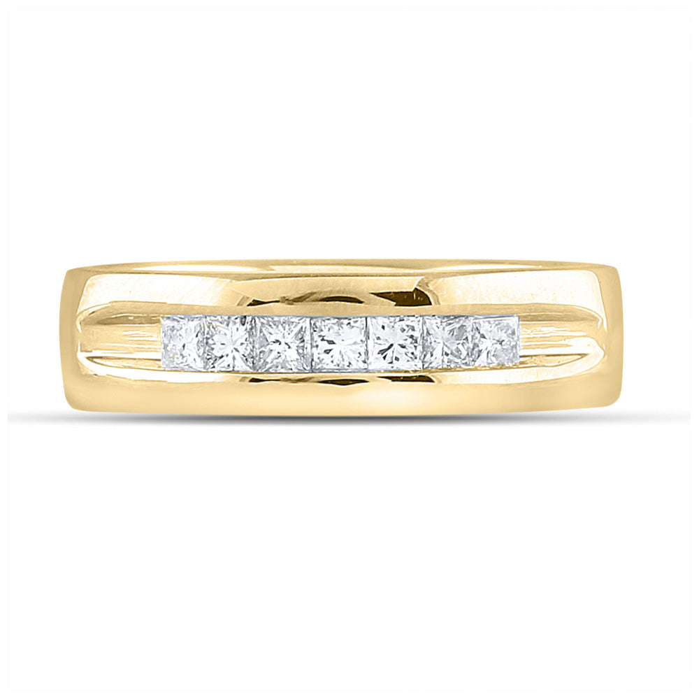 14kt Yellow Gold Mens Princess Diamond Wedding Single Row Band Ring 1/2 Cttw