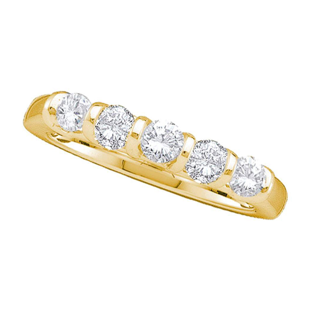 14kt Yellow Gold Womens Round Diamond 5-stone Wedding Anniversary Band 1 Cttw