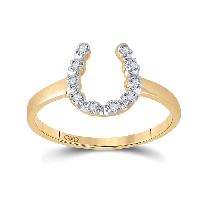 14kt Yellow Gold Womens Round Diamond Lucky Horseshoe Ring 1/20 Cttw