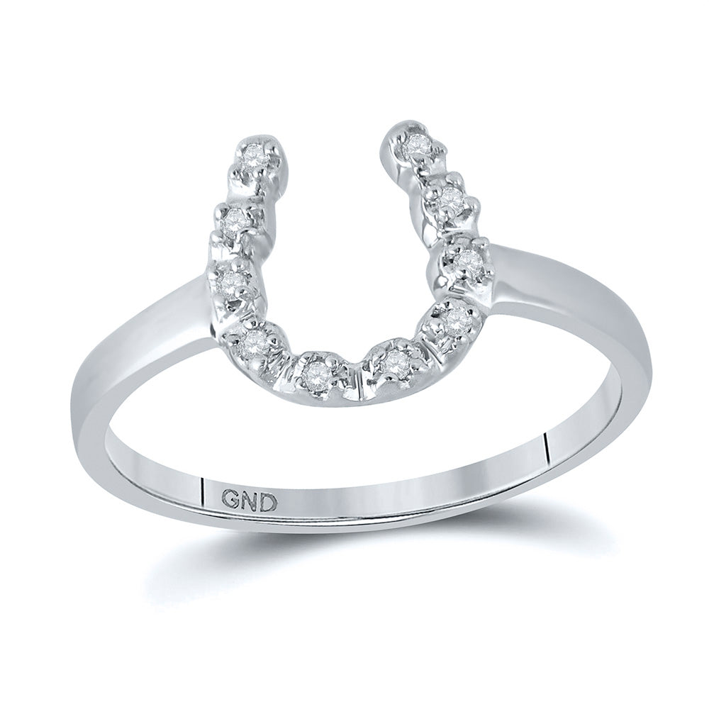 14kt White Gold Womens Round Diamond Lucky Horseshoe Ring 1/20 Cttw