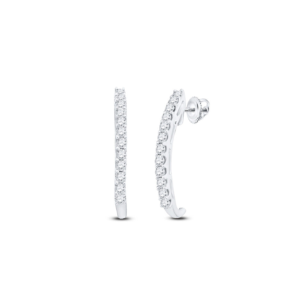 14kt White Gold Womens Round Diamond J Half Hoop Earrings 1/2 Cttw