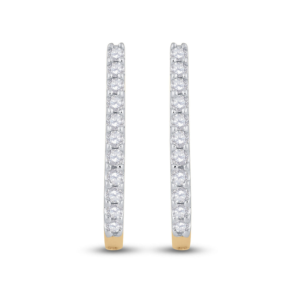 14kt Yellow Gold Womens Round Diamond Hoop Earrings 1/4 Cttw