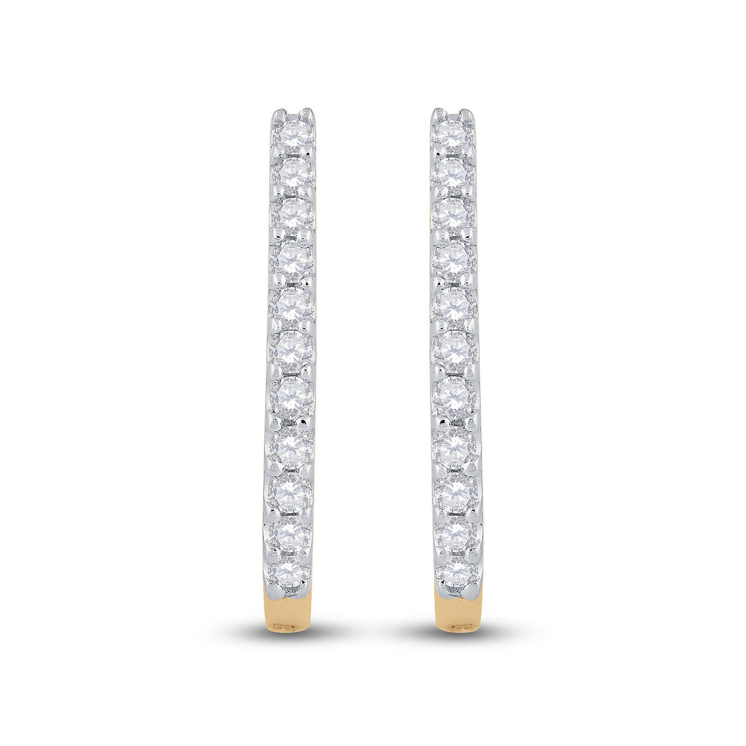 14kt Yellow Gold Womens Round Diamond Hoop Earrings 1/4 Cttw