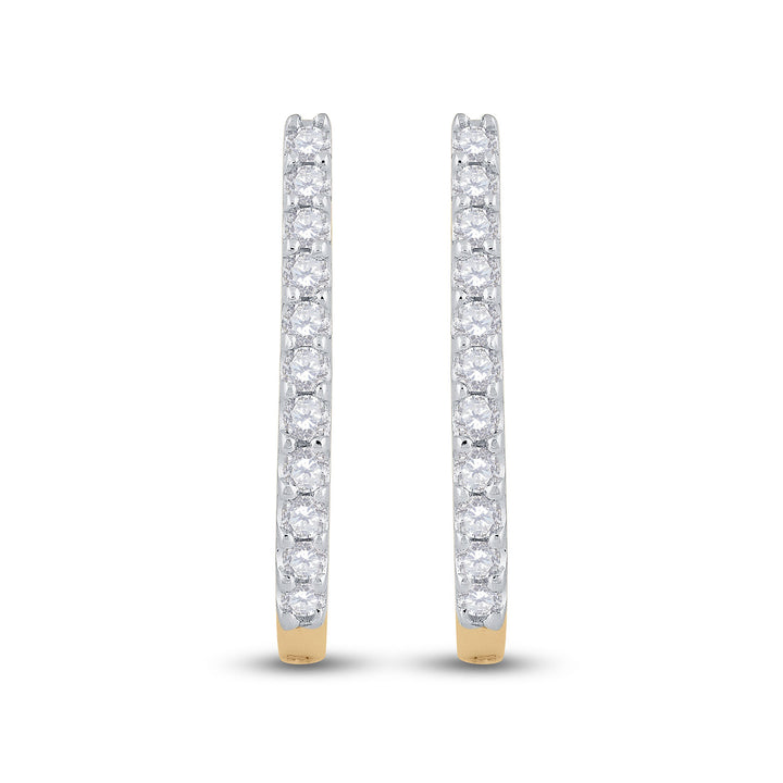 14kt Yellow Gold Womens Round Diamond Hoop Earrings 1/4 Cttw