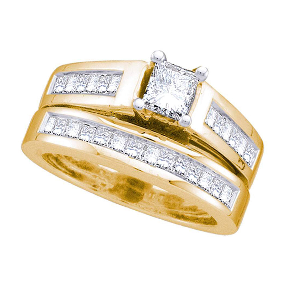 14kt Yellow Gold Princess Diamond Bridal Wedding Ring Band Set 1-1/2 Cttw