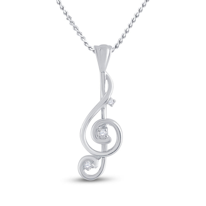 10kt White Gold Womens Round Diamond Treble Clef Music Note Pendant 1/20 Cttw