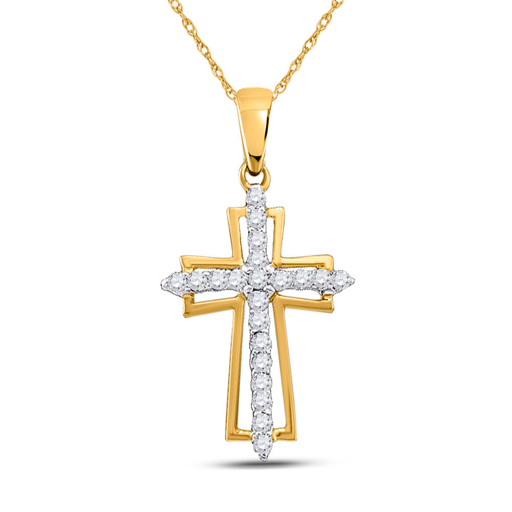 14kt Yellow Gold Womens Round Diamond Cross Pendant 1/4 Cttw