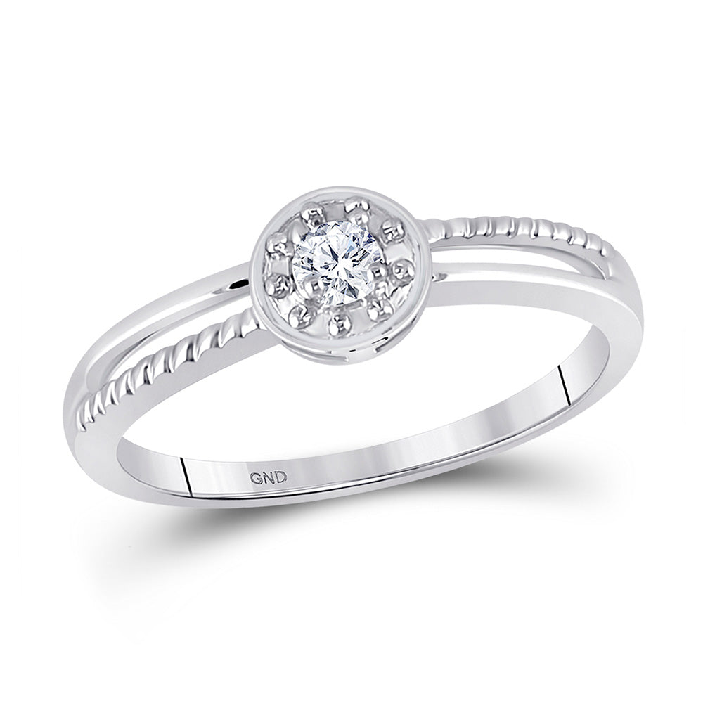 10kt White Gold Womens Round Diamond Solitaire Promise Ring 1/20 Cttw