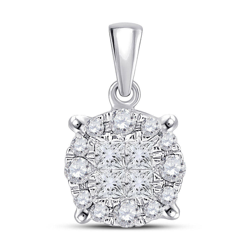 14kt White Gold Womens Princess Diamond Fashion Cluster Pendant 1/4 Cttw