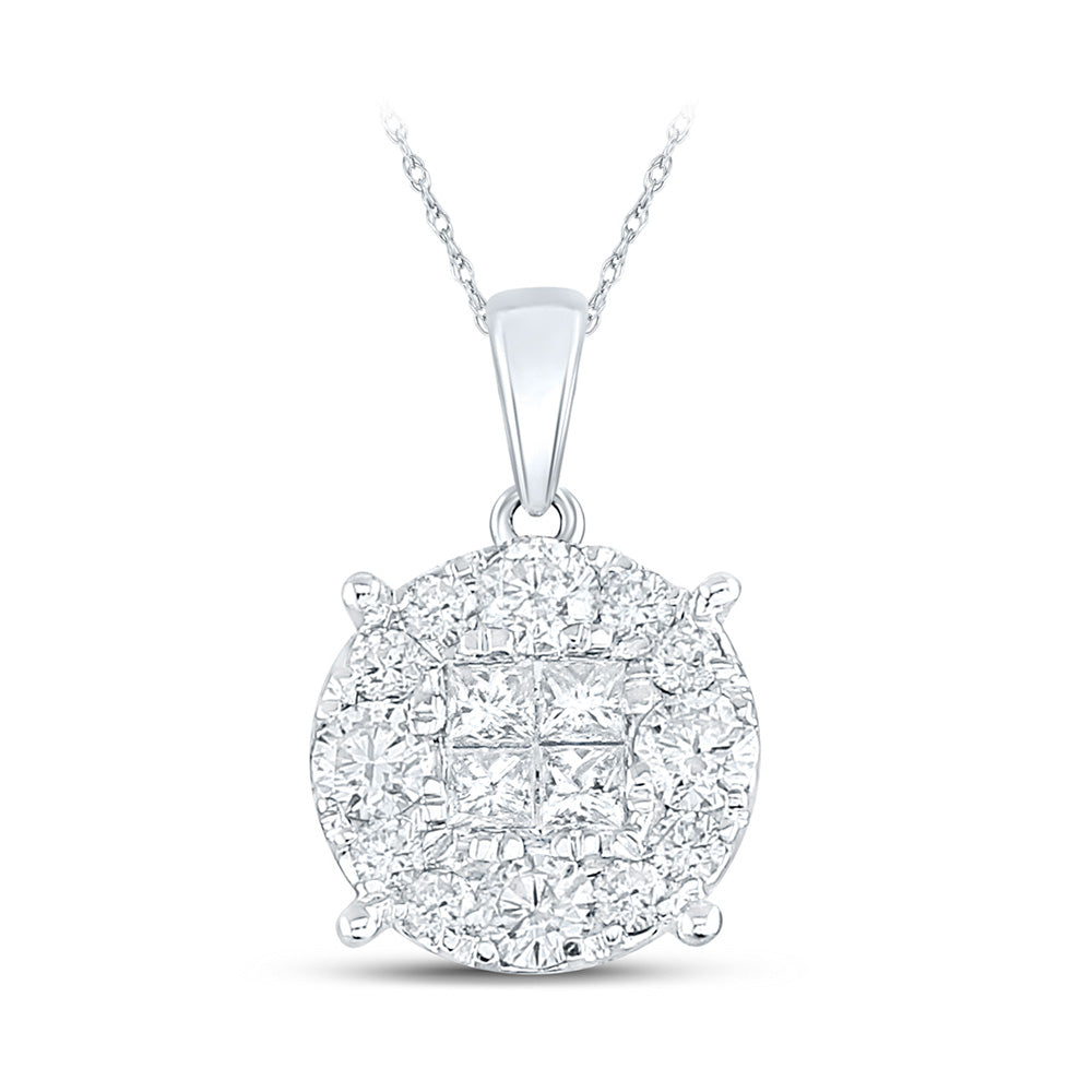 14kt White Gold Womens Princess Diamond Cluster Pendant 1 Cttw