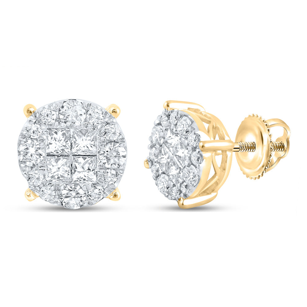 14kt Yellow Gold Womens Princess Round Diamond Cluster Earrings 1 Cttw