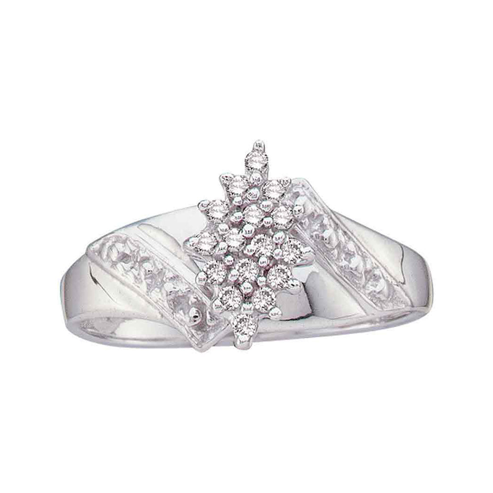 10kt White Gold Womens Round Diamond Cluster Ring 1/10 Cttw