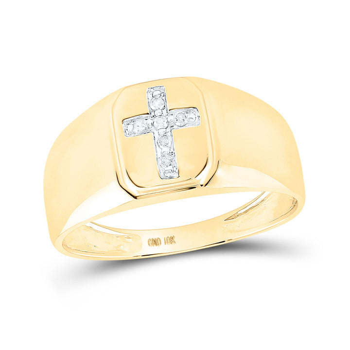 10kt Yellow Gold Mens Round Diamond Cross Band Ring 1/20 Cttw