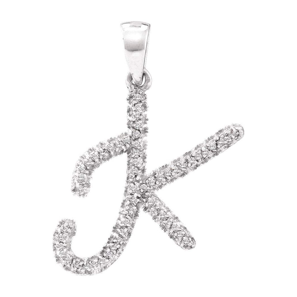 10kt White Gold Womens Round Diamond Letter K Pendant 1/6 Cttw