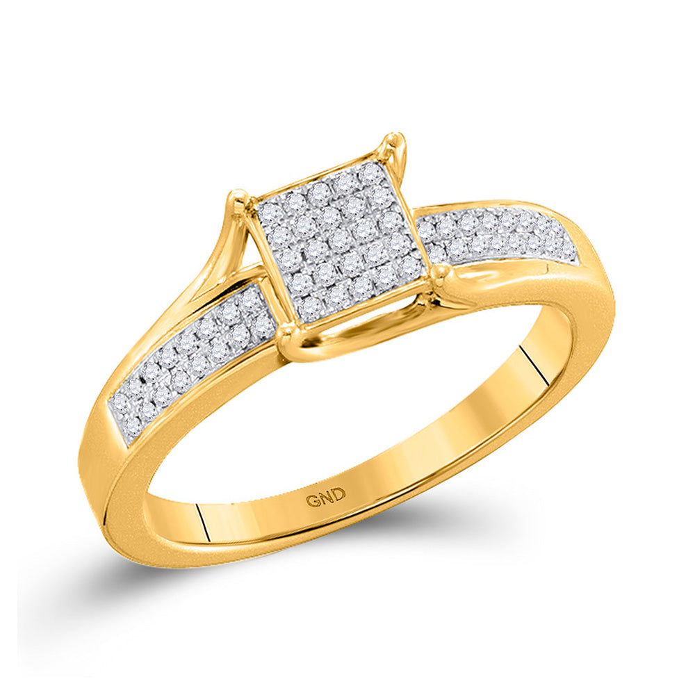 10kt Yellow Gold Womens Round Diamond Elevated Square Cluster Ring 1/6 Cttw