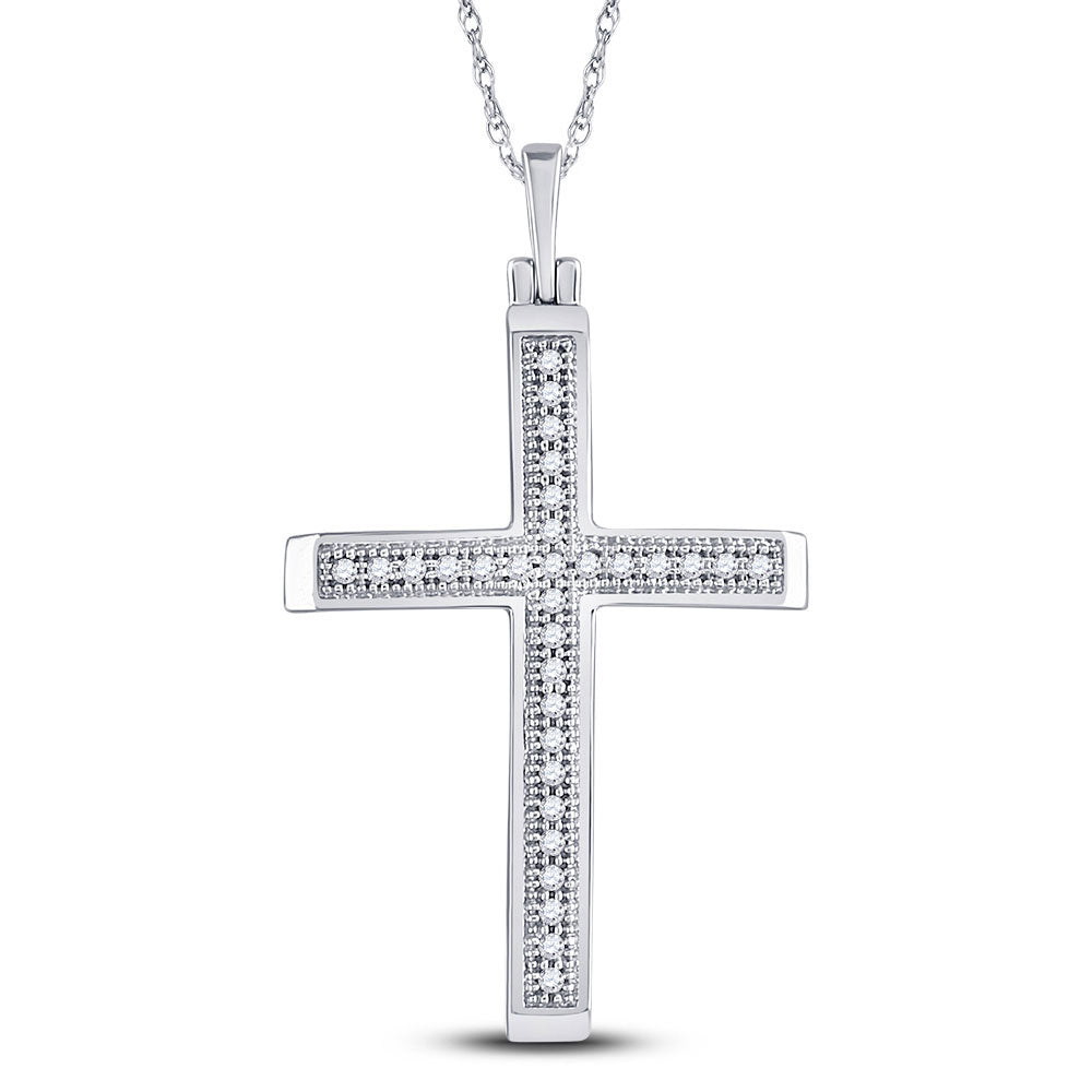 10kt White Gold Womens Round Diamond Cross Pendant 1/12 Cttw