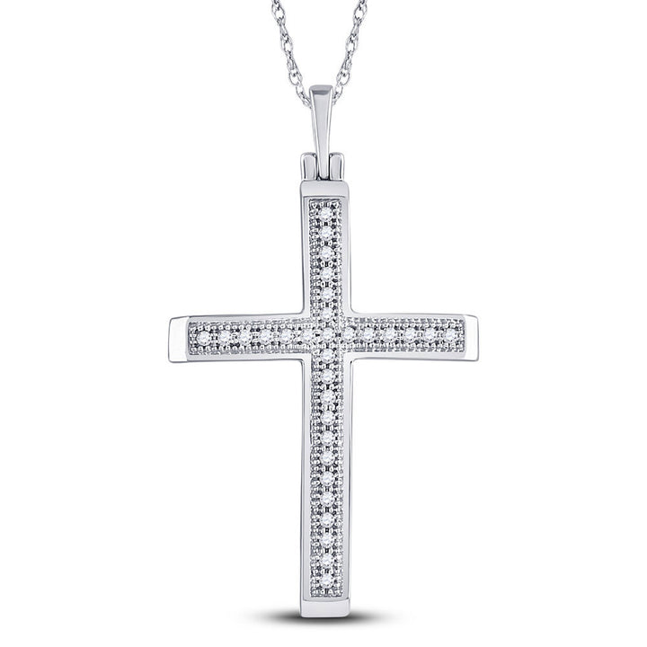 10kt White Gold Womens Round Diamond Cross Pendant 1/12 Cttw