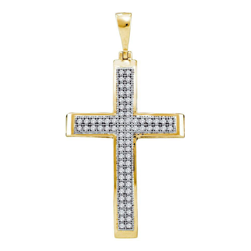 10kt Yellow Gold Womens Round Diamond Medium Cross Pendant 1/5 Cttw