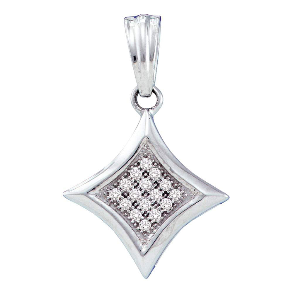 10kt White Gold Womens Round Diamond Diagonal Kite Square Cluster Pendant 1/20 Cttw