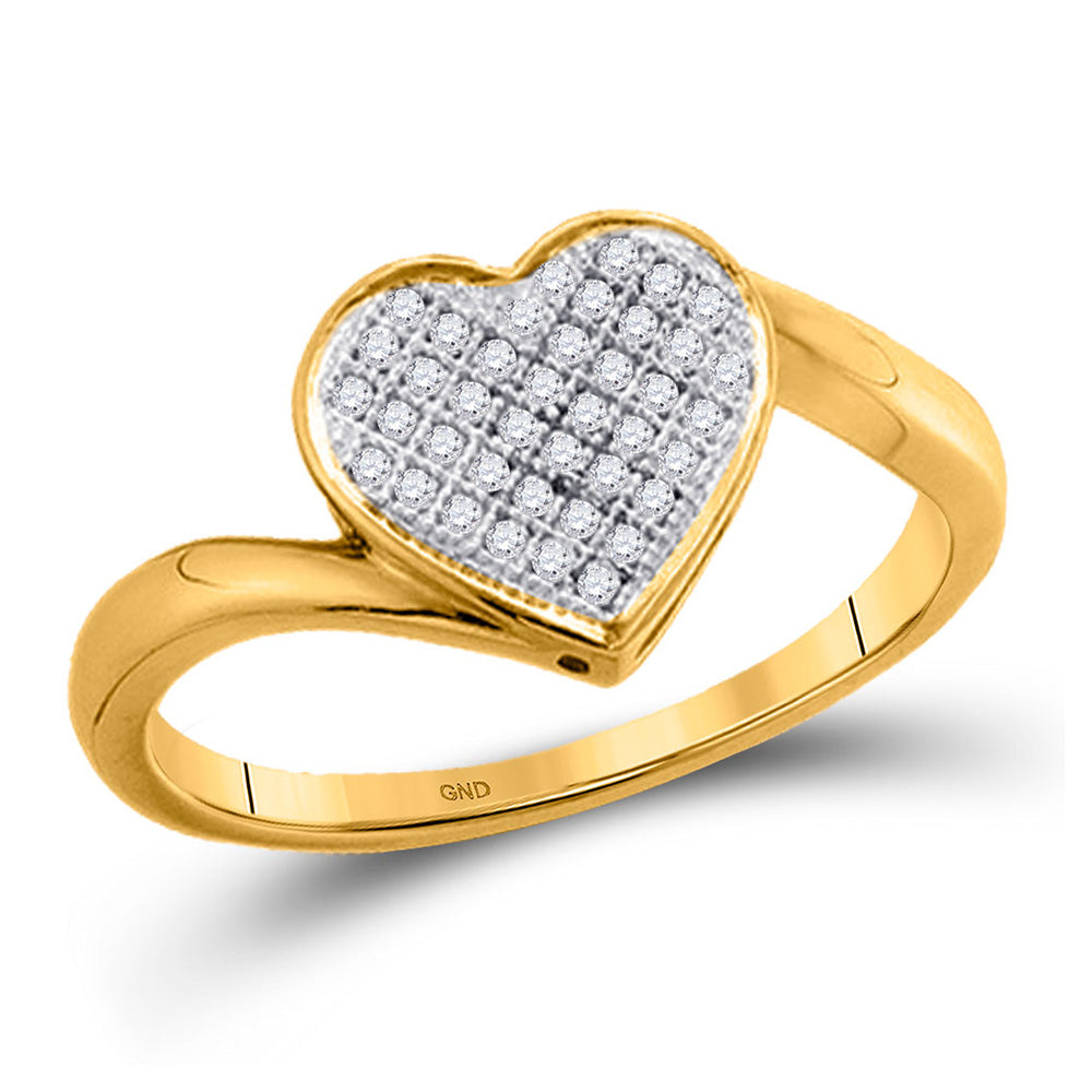 10kt Yellow Gold Womens Round Diamond Heart Cluster Ring 1/20 Cttw