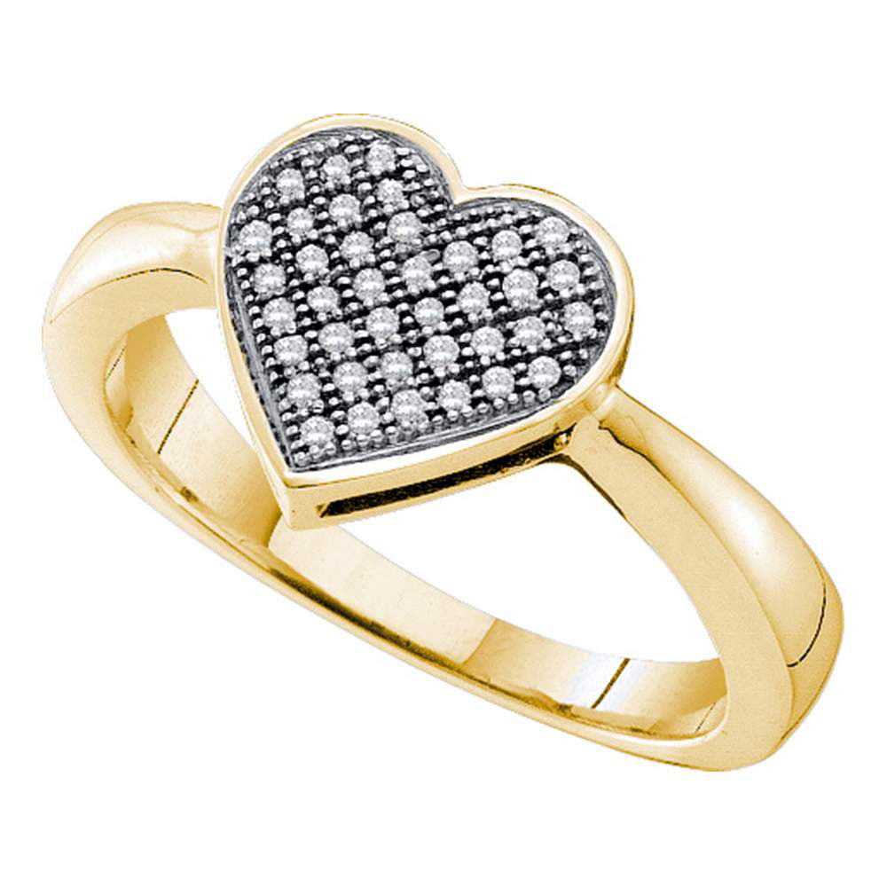 10kt Yellow Gold Womens Round Diamond Heart Cluster Ring 1/10 Cttw