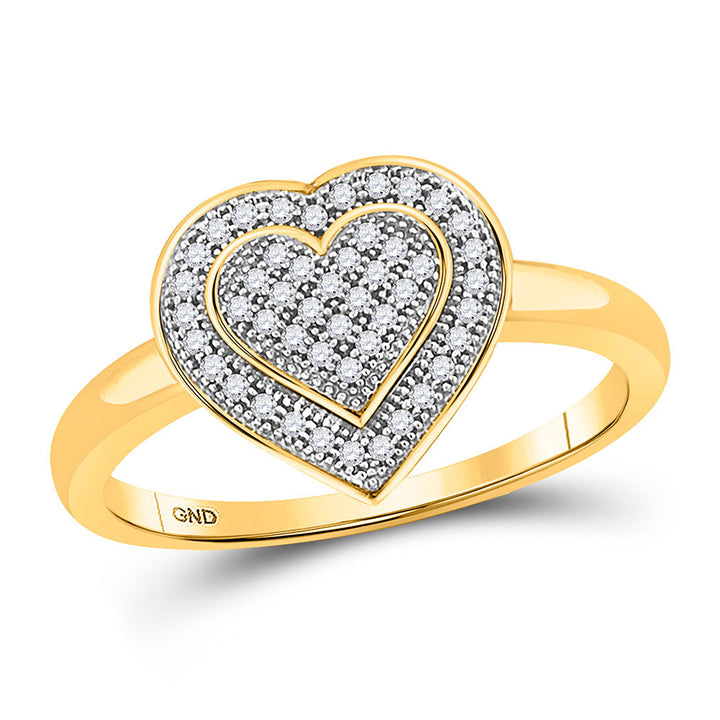 10kt Yellow Gold Womens Round Diamond Heart Ring 1/6 Cttw