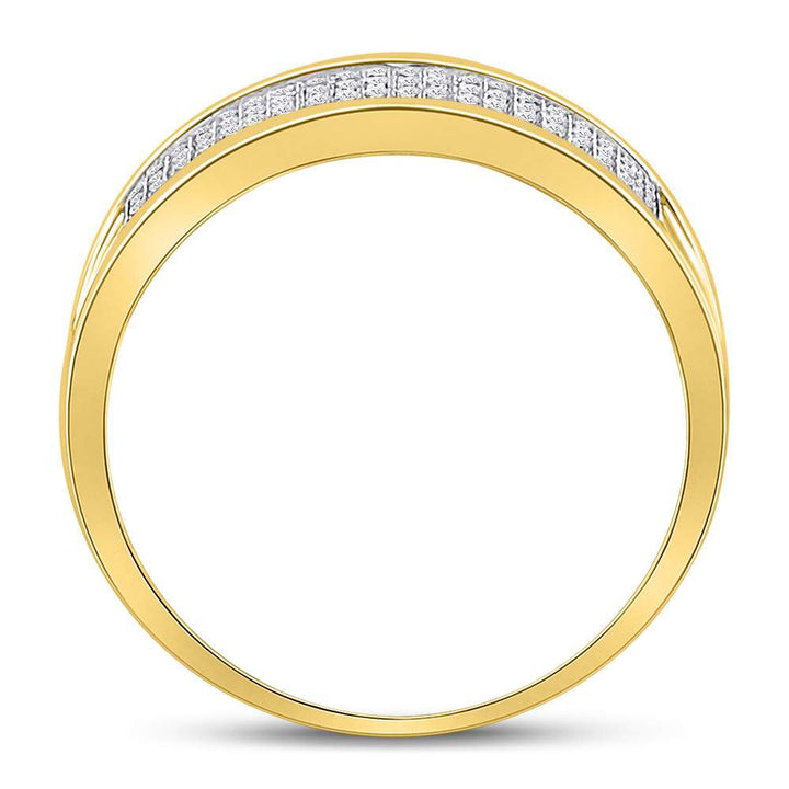 10k Yellow Gold Mens Round Diamond Micropave Wedding Anniversary Band Ring 1/3 Cttw