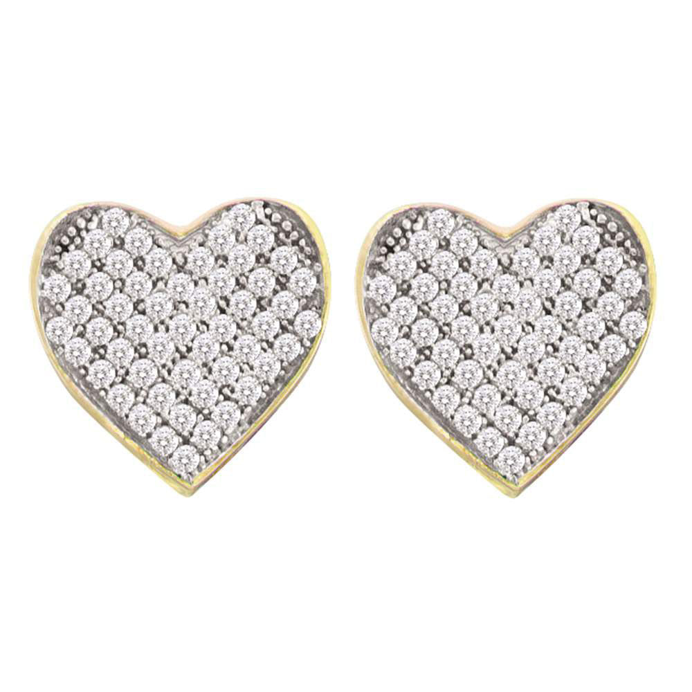 10kt Yellow Gold Womens Round Diamond Heart Cluster Earrings 1/6 Cttw