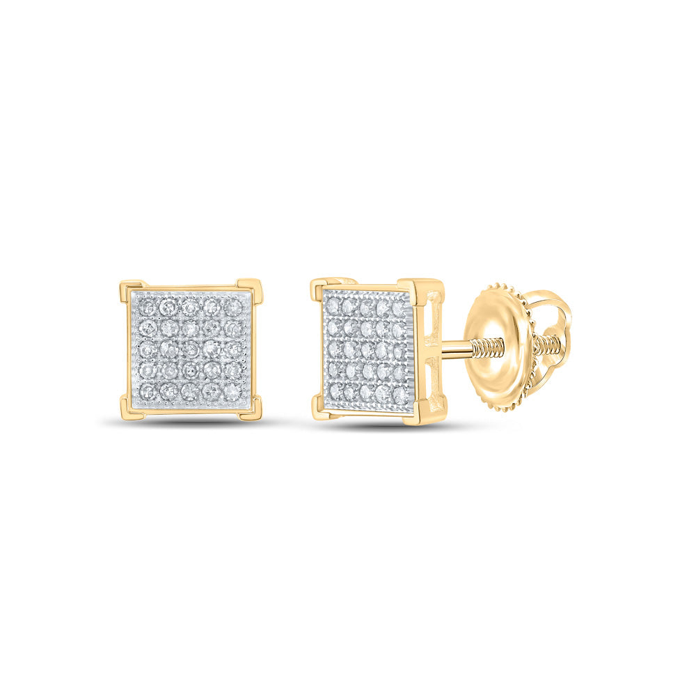 10kt Yellow Gold Womens Round Diamond Square Earrings 1/6 Cttw