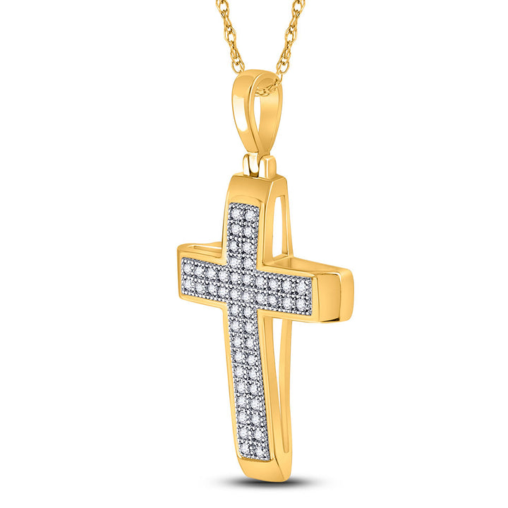 10kt Yellow Gold Womens Round Diamond Cross Religious Pendant 1/6 Cttw