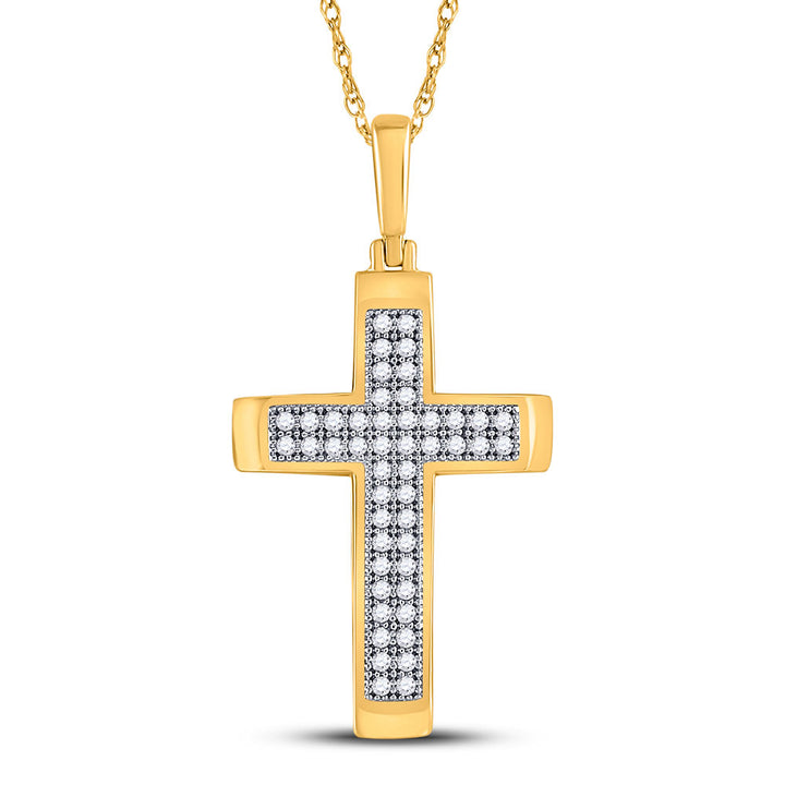 10kt Yellow Gold Womens Round Diamond Cross Religious Pendant 1/6 Cttw