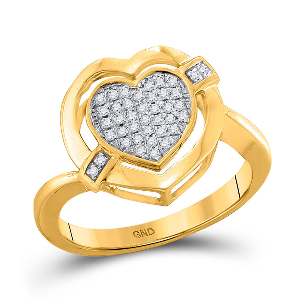 10kt Yellow Gold Womens Round Diamond Heart Cluster Ring 1/6 Cttw