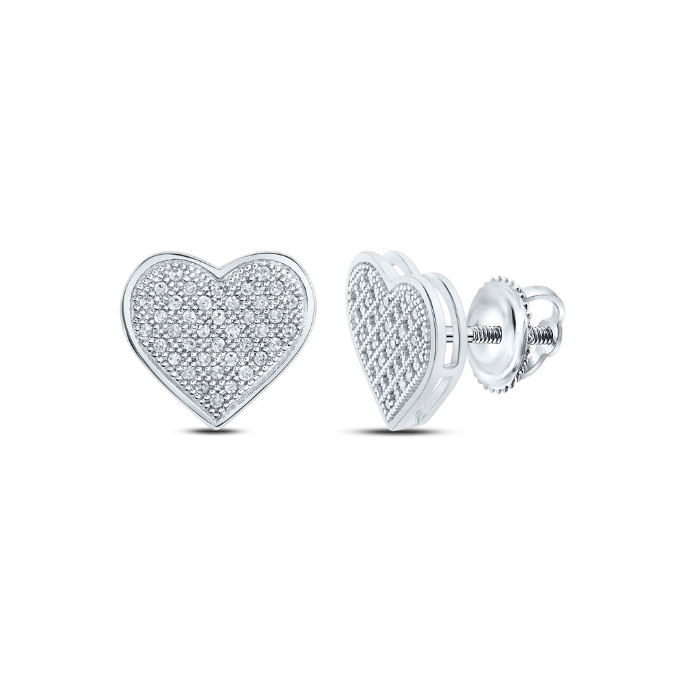 10kt White Gold Womens Round Diamond Heart Earrings 1/4 Cttw