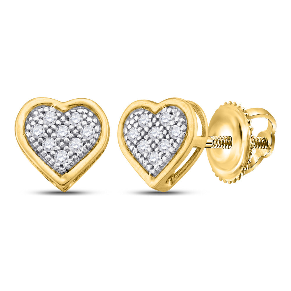 10kt Yellow Gold Womens Round Diamond Heart Cluster Earrings 1/6 Cttw