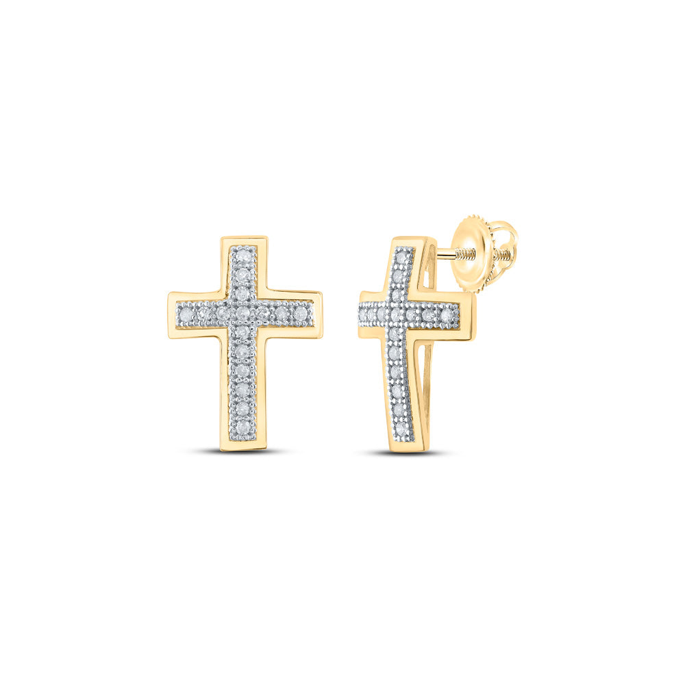 10kt Yellow Gold Womens Round Diamond Cross Earrings 1/10 Cttw