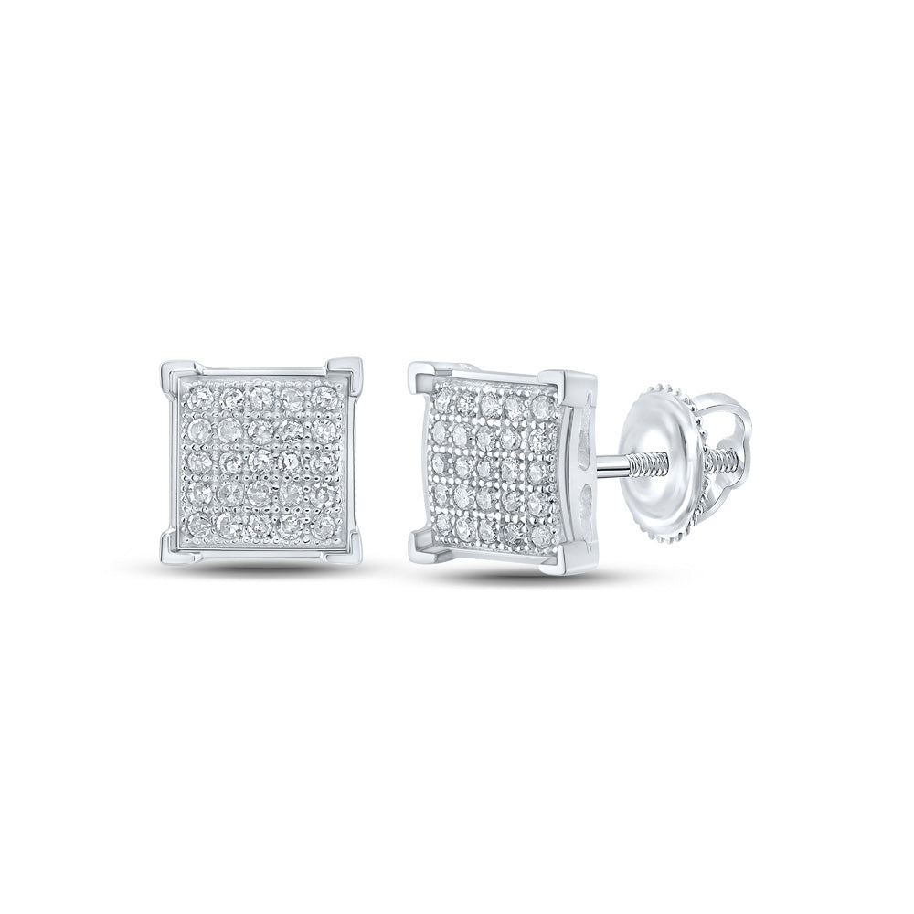 10kt White Gold Womens Round Diamond Square Earrings 1/6 Cttw