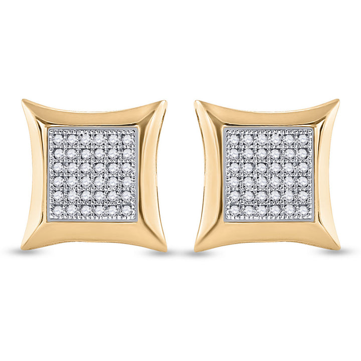 10kt Yellow Gold Womens Round Diamond Square Kite Cluster Earrings 1/5 Cttw