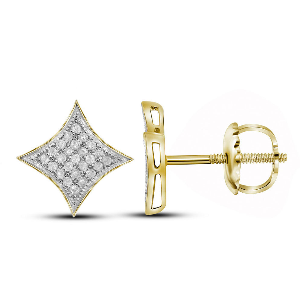 10kt Yellow Gold Womens Round Diamond Kite Square Earrings 1/10 Cttw