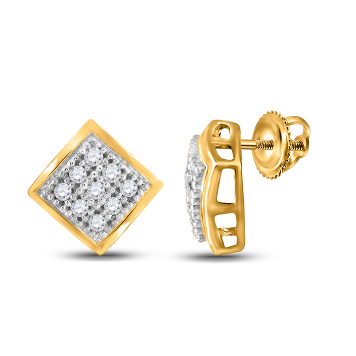 10kt Yellow Gold Womens Round Diamond Square Earrings 1/20 Cttw