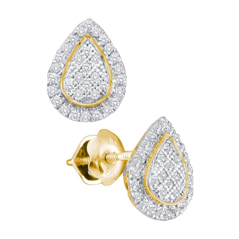10kt Yellow Gold Womens Round Diamond Teardrop Earrings 1/5 Cttw